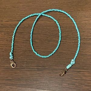 Teal/turquoise Beaded Glasses/Mask Necklace Holder w/ Heart Clips